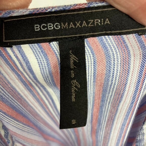 BCBG Maxazria Top Womens Small Blue Red Stripe Flare Sleeve Boho Blouse - Picture 3 of 5